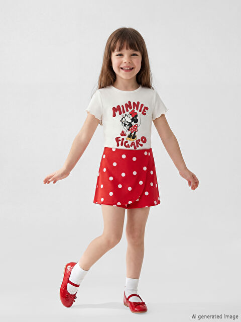 LCW Kids Minnie Mouse Baskılı Kız Çocuk Tişört ve Şort Etek - S6KA64Z1-R9J