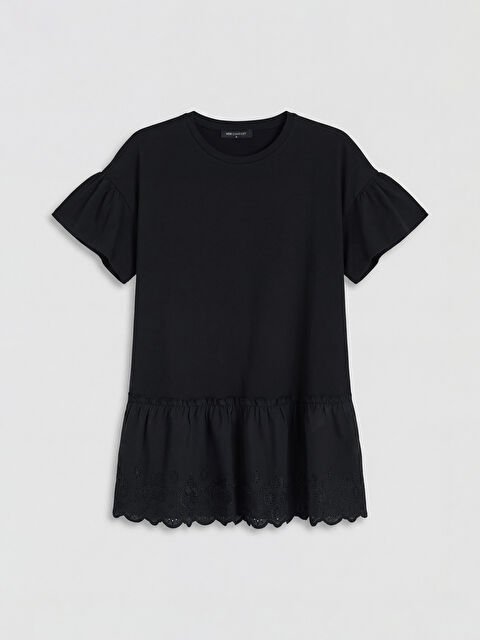 LCW Comfort Bisiklet Yaka Nakışlı Fırfırlı Bluz