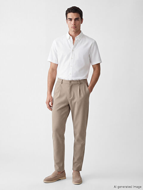 LCW Vision Slim Fit Men's Trousers with an Elasticated Waistband