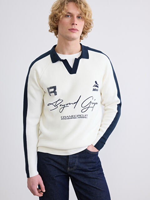 XSIDE Polo Yaka Baskılı Erkek Triko Kazak - S6KC36Z8-FDU