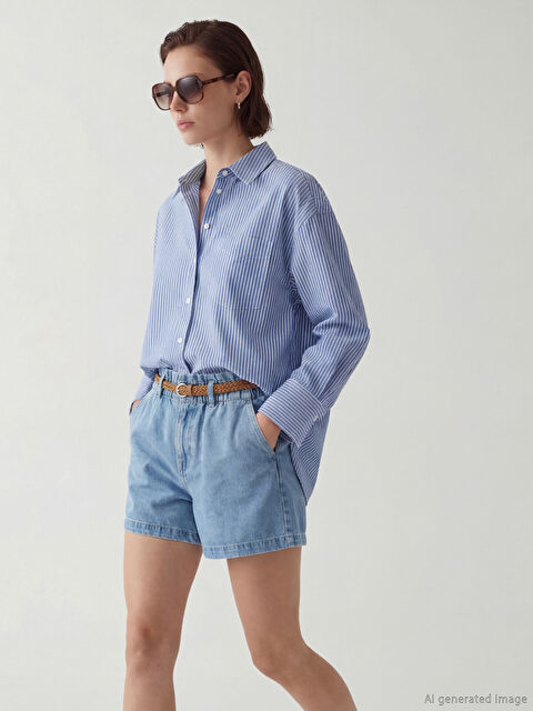 LCW Vision Çizgili Oversize Oxford Kadın Gömlek - S6KC74Z8-LEP