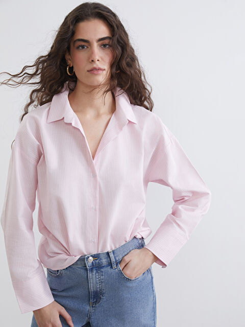 LCW Vision Çizgili Oversize Oxford Kadın Gömlek - S6KC74Z8-LHK