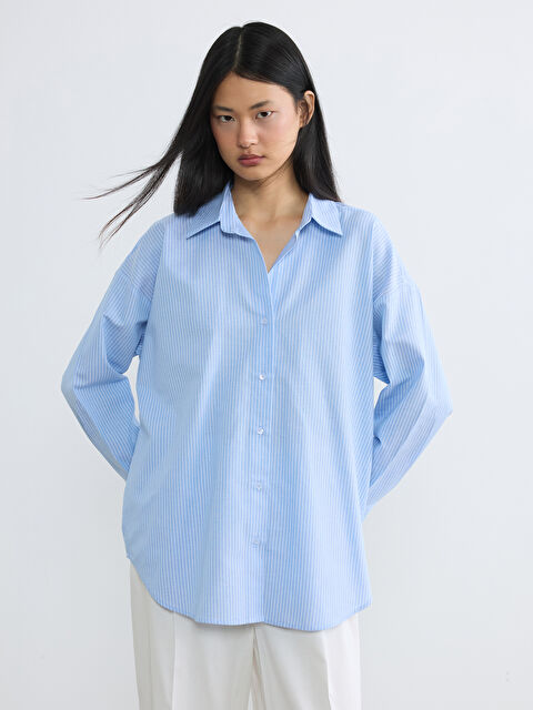 LCW Vision Çizgili Oversize Oxford Kadın Gömlek	 - S6KC74Z8-LEH