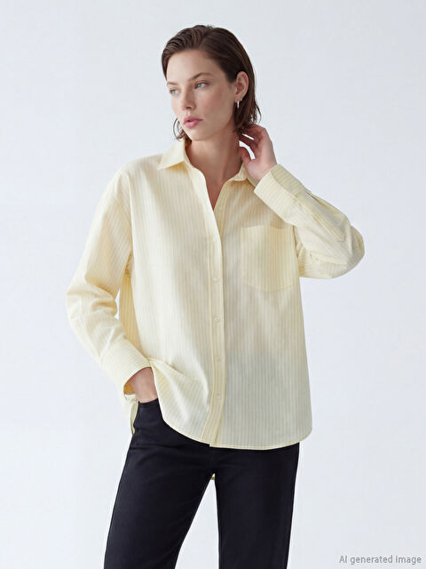 LCW Vision Çizgili Oversize Oxford Kadın Gömlek	 - S6KC74Z8-LKF
