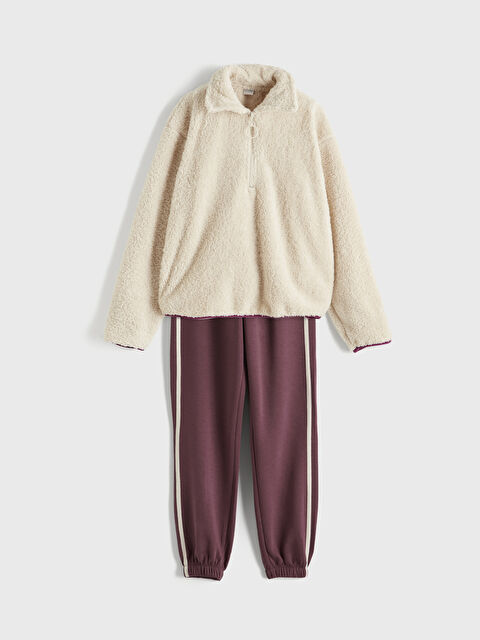 LCW Kids Funnel Neck Girls' Sweatshirt and Sweatpants - S6KC99Z4-FRC