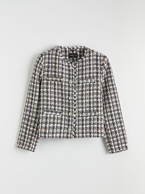 LCWAIKIKI Classic Bisiklet Yaka Ekose Kadın Tüvit Ceket - S6KD32Z8-LMK