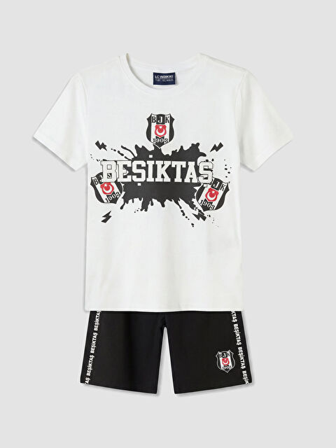 LCW Kids Bisiklet Yaka Erkek Çocuk Beşiktaş Baskılı Pijama Takımı