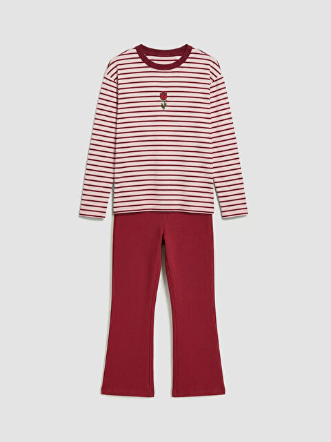LCW Kids Çizgili Kız Çocuk Tişört ve Tayt Pantolon	 - S6KD55Z1-LT4