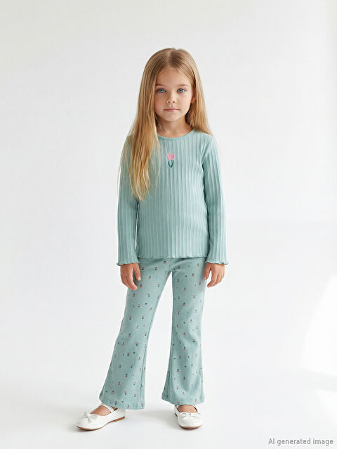 LCW Kids Bisiklet Yaka Nakışlı Kız Çocuk Tişört ve Tayt - S6KD61Z1-FKE