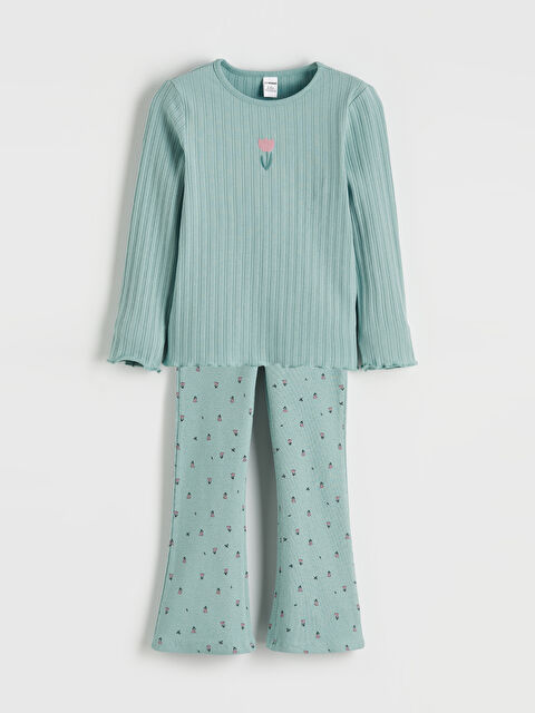 LCW baby Bisiklet Yaka Nakışlı Kız Çocuk Pijama Takımı - S6KD61Z1-FKE