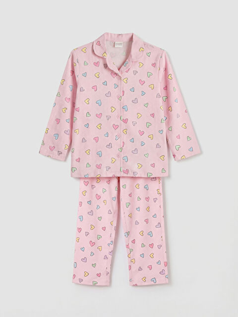 LCW Kids Gömlek Yaka Kalp Baskılı Kız Çocuk Pijama Takım - S6KE05Z1-LT4