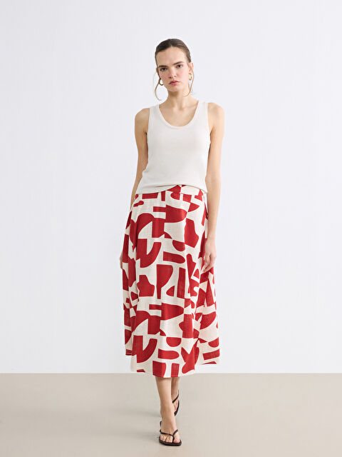 LCW Vision Дамска миди пола А-линия с шарки и цип на талията