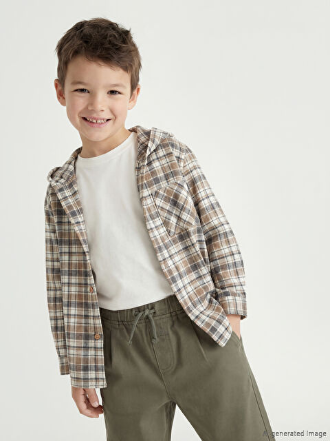 LCW Kids Ekose Desenli Kapüşonlu Erkek Çocuk Gömlek