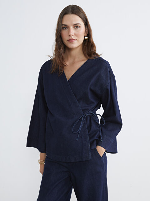 LCW Comfort Kruvaze Yaka Kadın Jean Kimono - S6KF34Z8-309