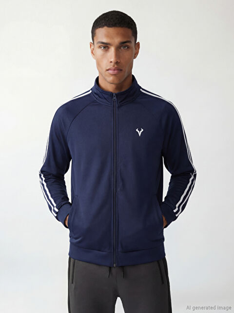 XSIDE ACTIVE Dik Yaka Şeritli Erkek Fermuarlı Sweatshirt - S6KF42Z8-CT8