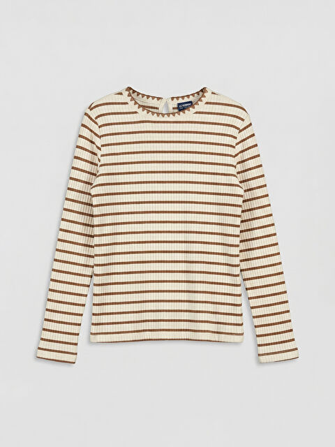 LCW Kids Bisiklet Yaka Çizgili Kız Çocuk Tişört - S6KF51Z4-FF7