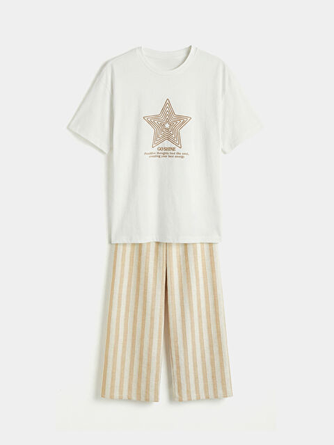 LCW Kids Bisiklet Yaka Baskılı Kız Çocuk Tişört ve Pantolon - S6KF80Z4-R9J