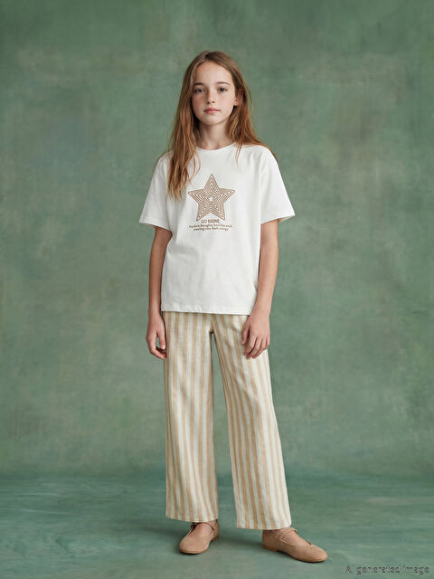 LCW Kids Bisiklet Yaka Baskılı Kız Çocuk Tişört ve Pantolon