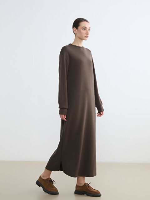 LCW Modest Bisiklet Yaka Yırtmaçlı Sweat Elbise - S6KF89Z8-Z7M