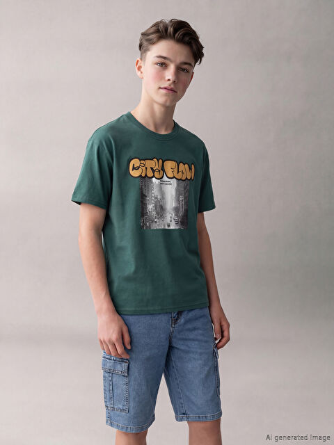 LCW Kids Bisiklet Yaka Baskılı Erkek Çocuk Tişört