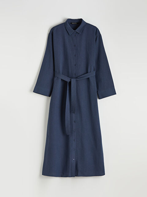 LCW Modest Kuşaklı Keten Karışımlı Gömlek Elbise - S6KG29Z8-YFY