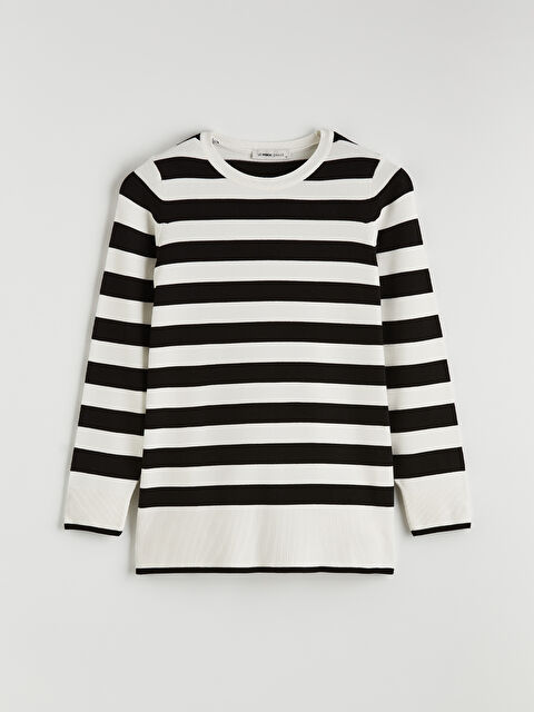 LCW Grace Bisiklet Yaka Çizgili Kadın Triko Kazak - S6KG42Z8-LEG