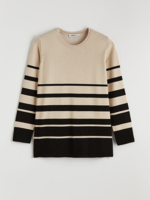 LCW Grace Bisiklet Yaka Çizgili Kadın Triko Kazak - S6KG44Z8-LE8