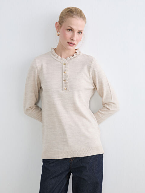 LCW Grace Fırfırlı Dik Yaka Kadın Triko Kazak - S6KG48Z8-L8P