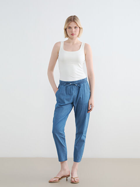 LCWAIKIKI Classic Beli Lastikli Carrot Fit Kadın Jean Pantolon