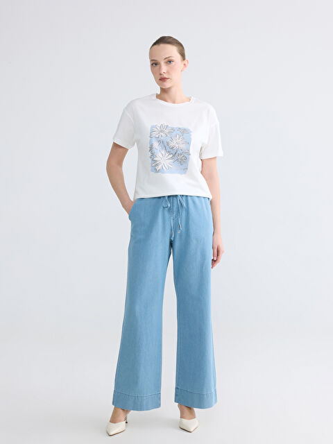 LCWAIKIKI Classic Beli Lastikli Wideleg Kadın Jean Pantolon