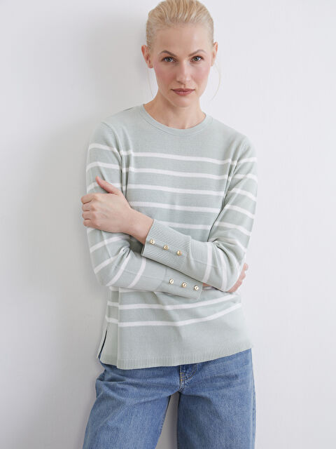 LCW Grace Bisiklet Yaka Çizgili Kadın Triko Kazak - S6KH06Z8-LFM