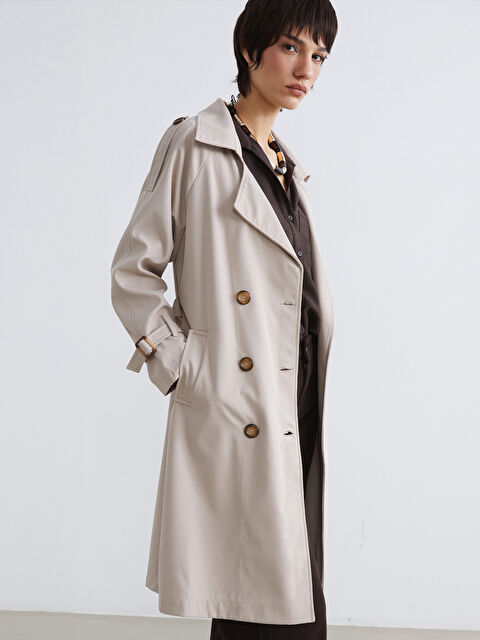 LCW Vision البالطو الترنش المربوط بحزام والمزدوج الصفوف. - S6KH11Z8-YCB