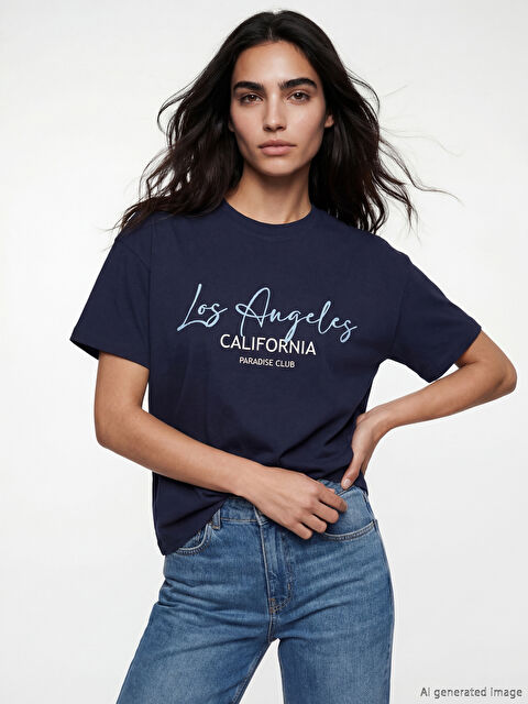 LCW Vision Los Angeles Baskılı Oversize Kadın Tişört - S6KH20Z8-HRC