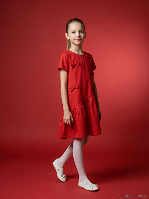 LCW Kids Bisiklet Yaka Fiyonk Detaylı Kız Çocuk Elbise - S6KH36Z4-HPM