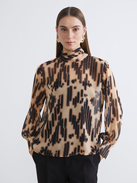 LCWAIKIKI Classic Bağlamalı Dik Yaka Desenli Şifon Bluz - S6KH56Z8-LQY
