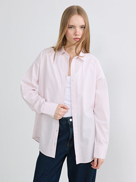 XSIDE Çizgili Oversize Poplin Kadın Gömlek - S6KH59Z8-LHK