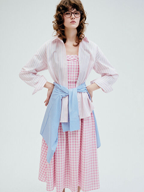 XSIDE Çizgili Oversize Poplin Kadın Gömlek - S6KH59Z8-LHK