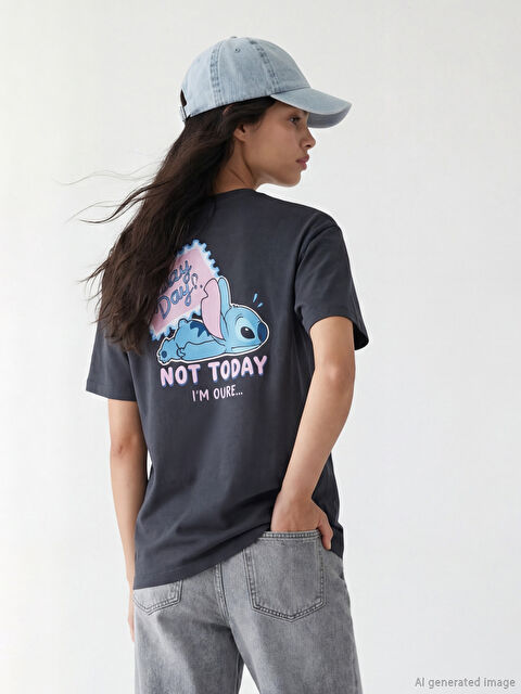 XSIDE Bisiklet Yaka Stitch Baskılı Kadın Tişört - S6KI05Z8-VDL