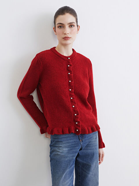 LCW Modest Bisiklet Yaka Fırfırlı Kadın Triko Hırka - S6KI60Z8-YZQ