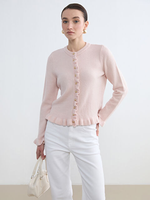 LCW Modest Bisiklet Yaka Fırfırlı Kadın Triko Hırka - S6KI60Z8-ZN8