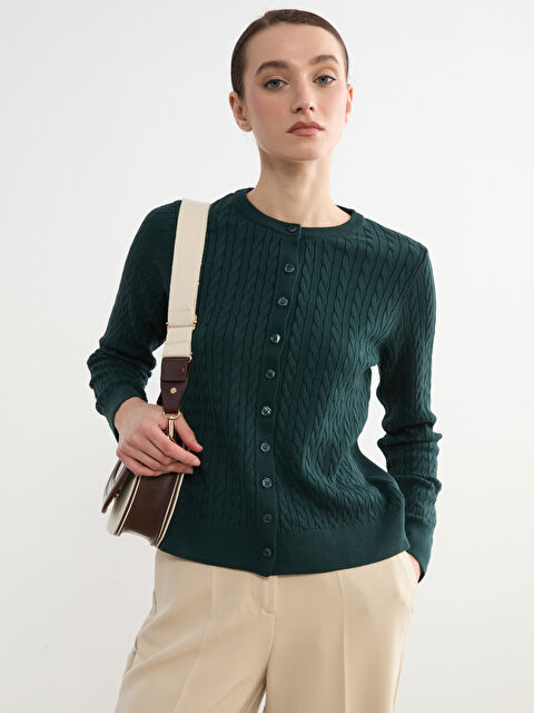 LCW Modest Bisiklet Yaka Desenli Kadın Triko Hırka - S6KI62Z8-8JQ