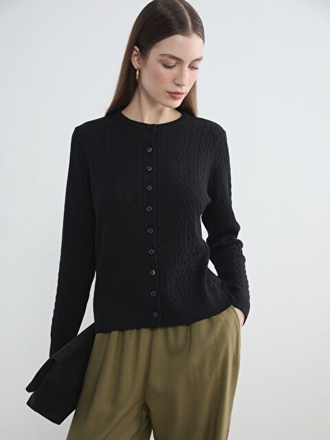 LCW Modest Bisiklet Yaka Kendinden Desenli Kadın Triko Hırka - S6KI62Z8-CVL