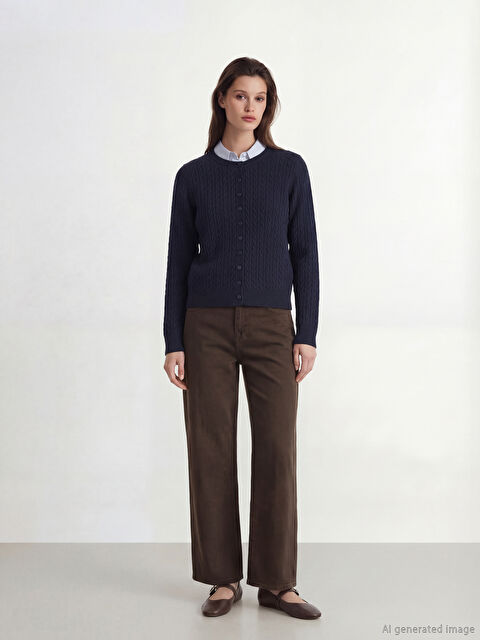 LCW Modest Bisiklet Yaka Kendinden Desenli Kadın Triko Hırka - S6KI62Z8-CT8