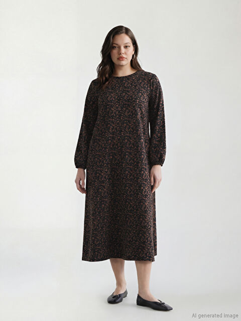 LCW Grace Bisiklet Yaka Desenli Elbise