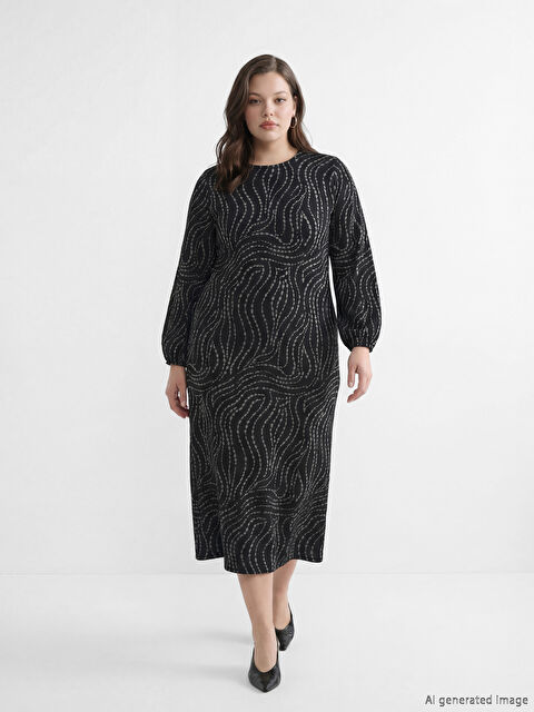 LCW Grace Bisiklet Yaka Desenli Elbise