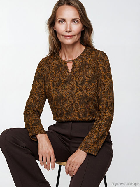 LCW Grace Bisiklet Yaka Desenli Bluz - S6KJ04Z8-LUB