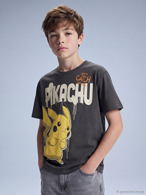 LCW Kids Pikachu Baskılı Erkek Çocuk Tişört - S6KJ09Z4-R4Q