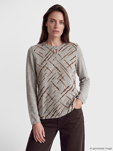 LCW Grace Bisiklet Yaka Desenli Bluz	