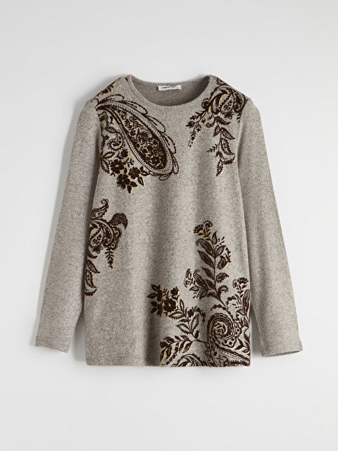 LCW Grace Bisiklet Yaka Desenli Kadın Tişört - S6KJ16Z8-D2Y