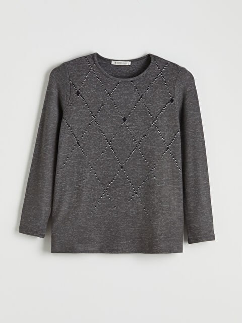 LCW Grace Bisiklet Yaka Baklava Desenli Kadın Tişört - S6KJ16Z8-L8N